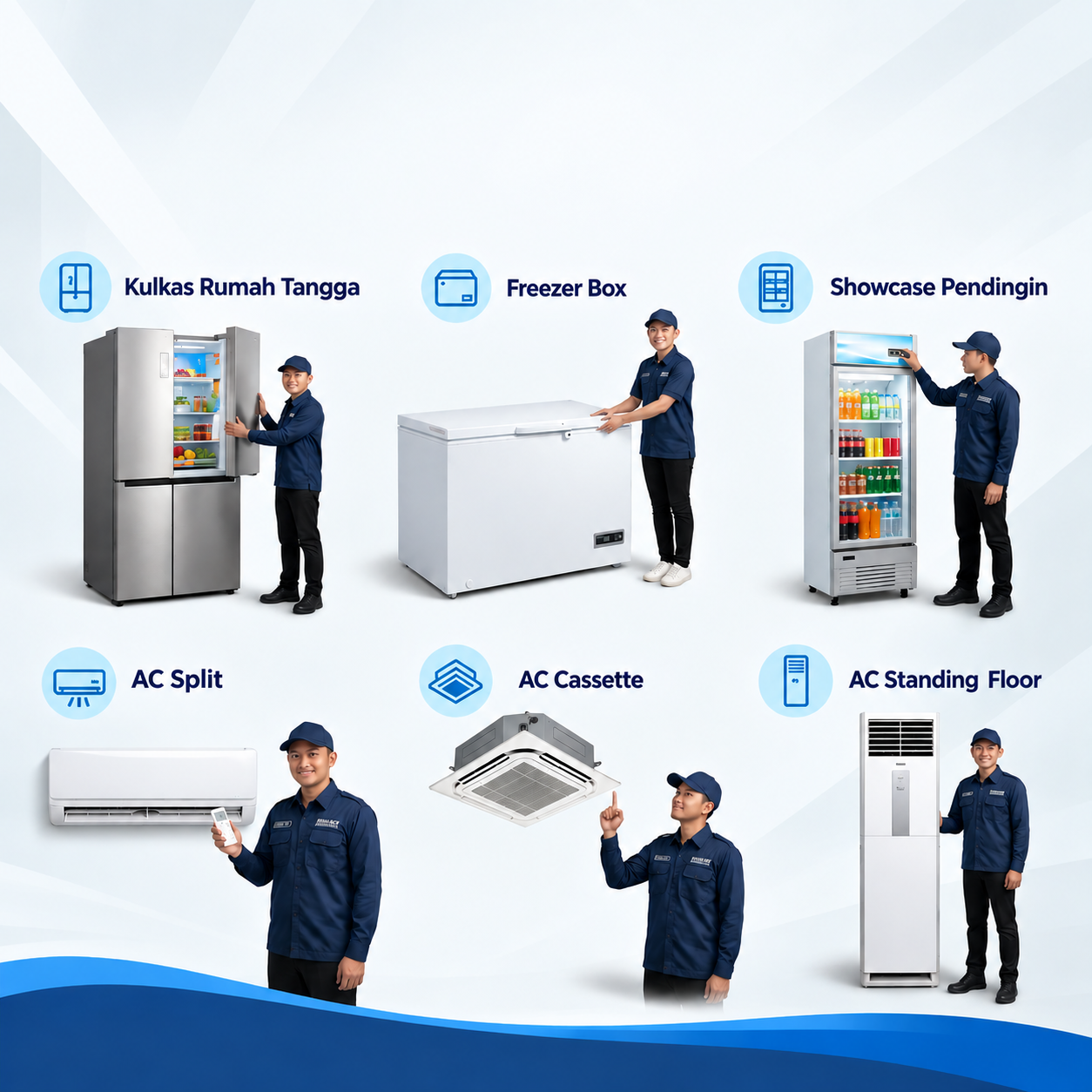Teknisi Teknika Service sedang melakukan service AC split di dalam ruangan